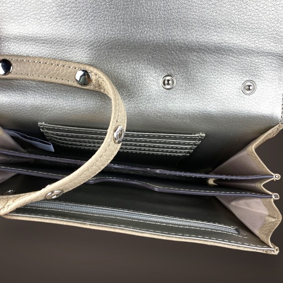 Nine West Crossbody Wallet Clutch Taupe Faux Pebble Leather Organizer Bag - Picture 5 of 7